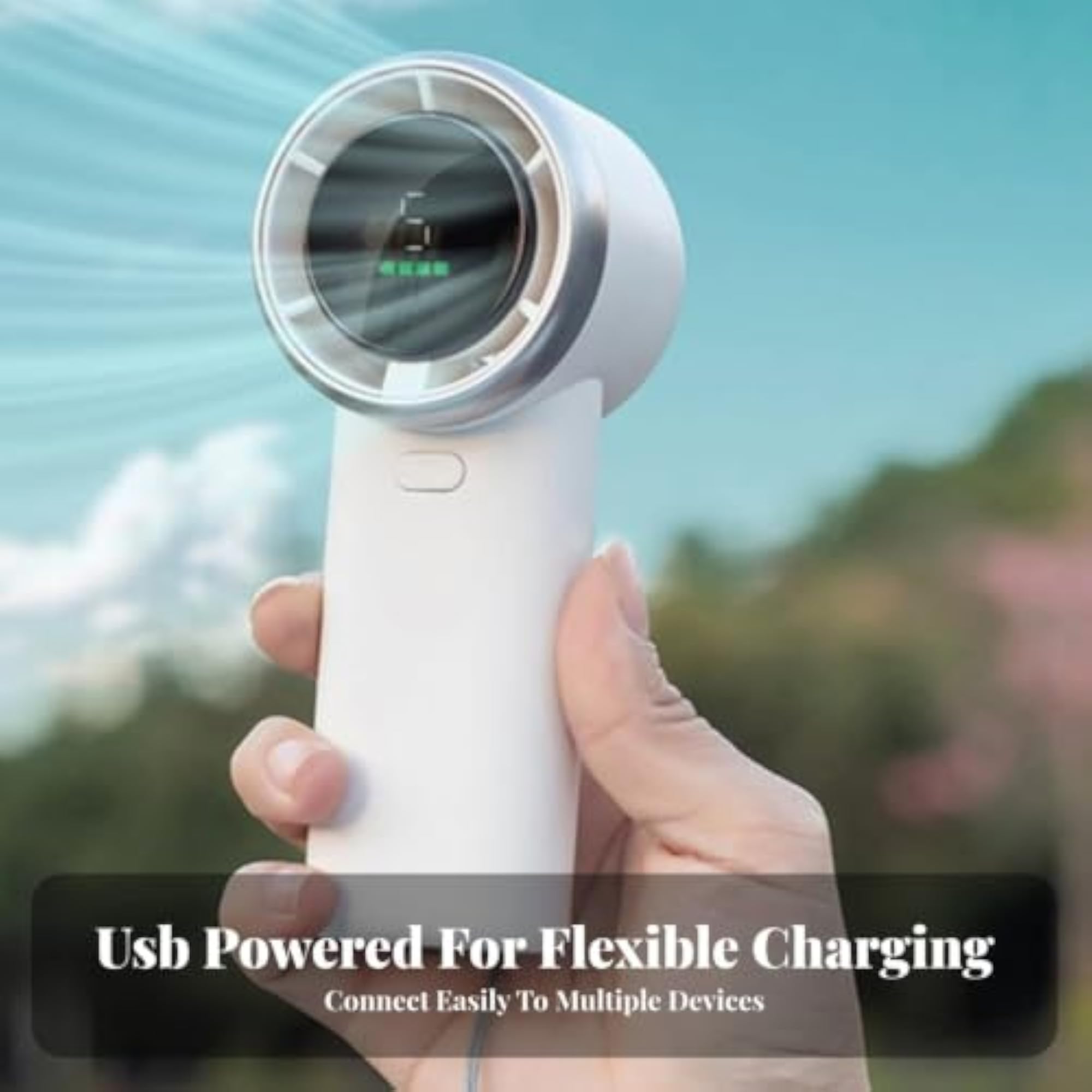 Powerful Airflow Handheld Turbo Fan, Compact Design, USB Fan with Digital Display