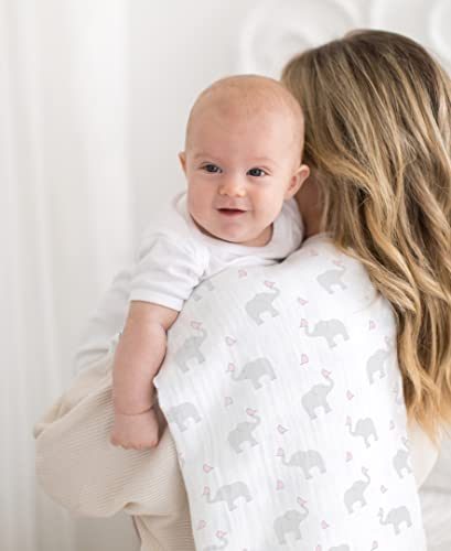 Image of SwaddleDesigns Marquisette Receiving Swaddle Blanket for Baby Boys & Girls, Soft Premium Cotton Muslin, Best Shower Gift, Elephant and Pastel Pink Chickies, Parent Picks Award Winner