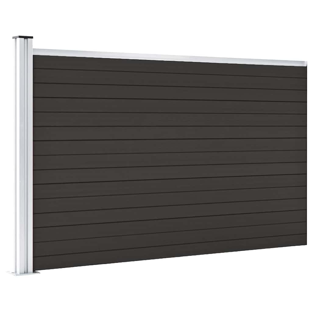 WPC Fence Panel 175x105 cm Black Wood Plastic Composite Privacy Garden Barrier Security Fence with Aluminium Top Profile Modular System Anti-Rot Rust Resistant for Outdoor Yard Backyard