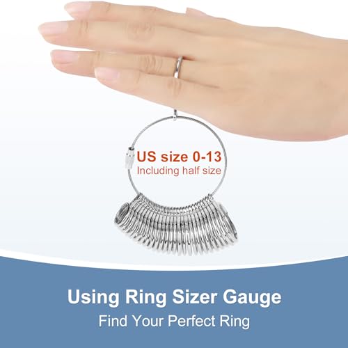 ring sizer measuring tool kit upgraded 27 pcs stainless steel measuring ring tool us ring size 0-13 with half size 2 pcs reusable finger size 1-17 usa rings size with magnified glass