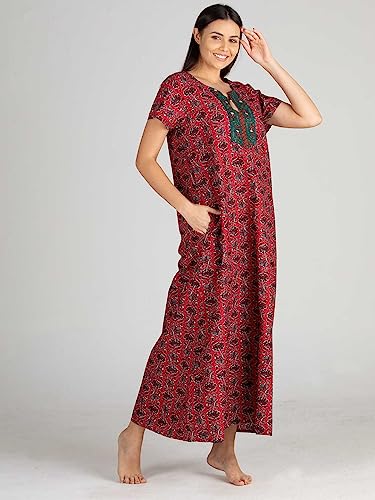 Image of Evolove Women's Cotton Long Maxi Night Gown Nighty Dress with Pocket, Super Soft Comfortable (LNG-Cotton-2)