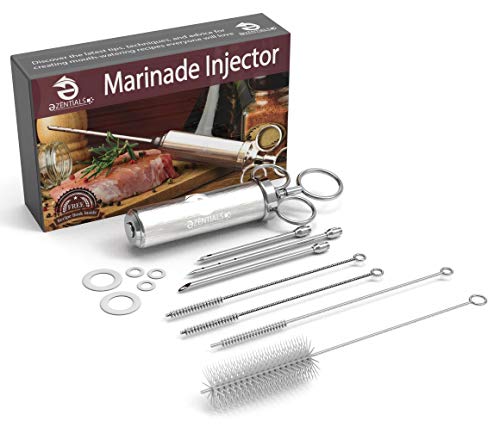 Meat Injector Stainless 2 oz Marinade Syringe & 3 Flavor Injection Needles for BBQ Turkey Chicken