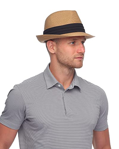 Furtalk Fedora Straw Sun Hat For Men Women Foldable Roll Up Short Brim Trilby Hat Panama Beach Hat Upf 50+ (Khaki, Medium) #TOP4