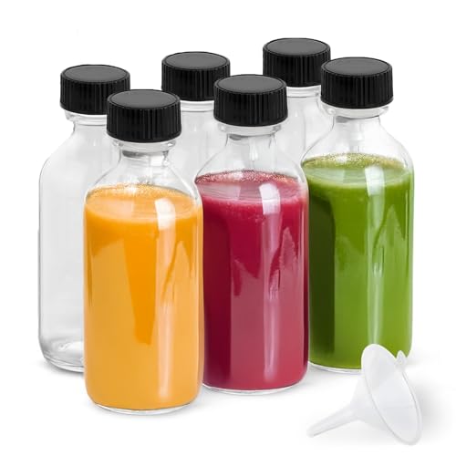 DIDITIME 6er 60ml Shot Flaschen zum Befüllen Ingwer Shot Flaschen Kleine Glasflaschen zum Befüllen Ingwer Shot Gläser Wellness Shots Geeignet für DIY-Ätherische Öle Saft Whiskey Likör