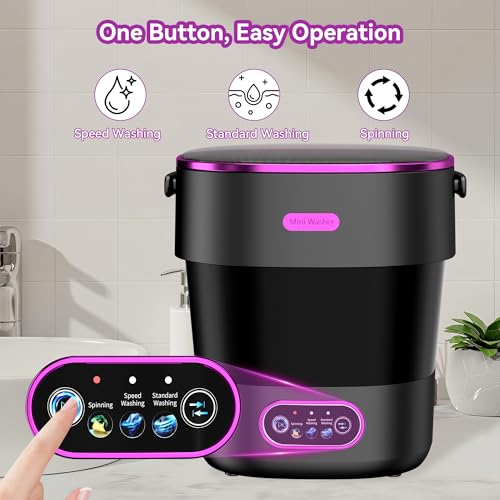 Image of Portable Washing Machine, Folding 20L Mini Washer and Spin-Dryer, 3 Cleaning Modes Small Compact Laundry Machine of Underwear, Baby Clothes, for Apartments, Dormitories, RV, Travel, Black