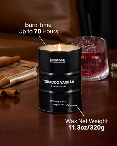 M&SENSE Scented Candle, Tobacco Vanilla Medium Jar Candle Gifts for Men, 60 Hours Slow Burning Natural Soy Candles 11.3oz, Stress Relief Aromatherapy Candles Home Decor, Valentines Day Gifts for Him - Image 5