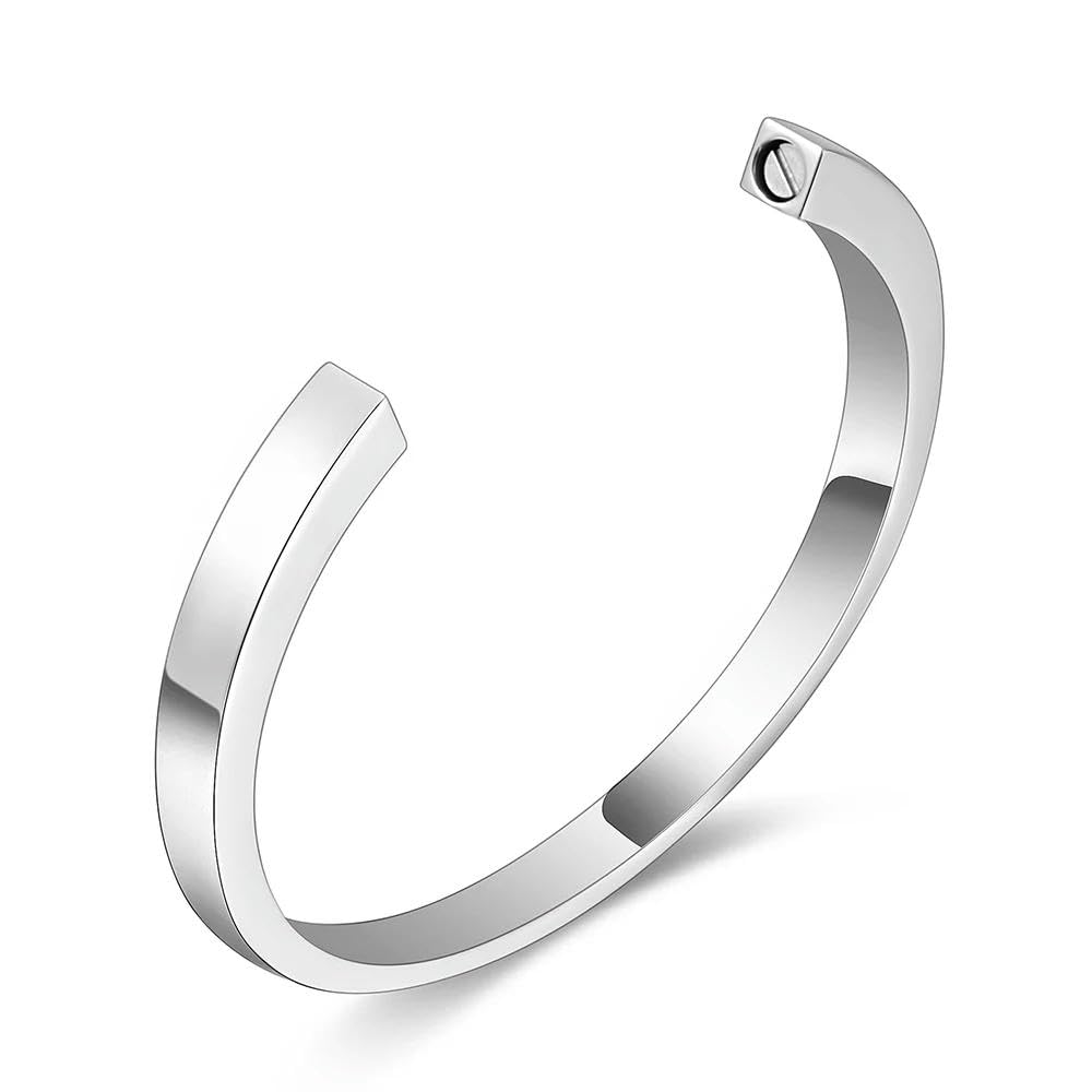 Adenla Women's Silver Cremation Urn Bracelet For Ashes Stainless Steel Memorial Jewelry Bangle For Men Keepsake Bracelet Free Engrave-60Mm