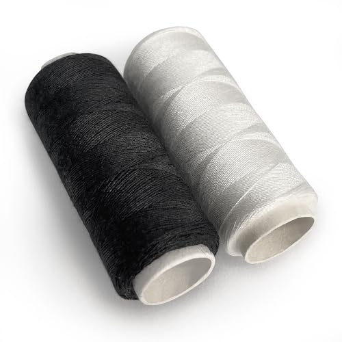 Fil à Coudre Noir et Blanc 2 Pcs en Polyester. 2 Bobines de 160m. Fil Pour Coudre Tout Usage Textile Sauf Pour Travaux Extérieur. 1pc en Noir + 1pc en Blanc