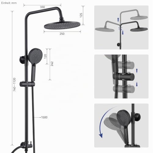Auralum Regendusche Komplettset ohne Armatur, Edelstahl Duschsystem Set mit Messing-Wasserteiler, Ø250mm Überkopfbrause… – Ansicht 4