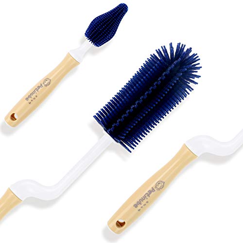 Image of PETINUBE Baby Bottle Cleaning Brush Soft Brush Baby Bottle Cleaner Silicone Brush for Bottles and Cups for All Bottle Types(Navy, Swivel Handle Set)