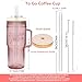 ANOTION Colored Glass Cups with Handle Set of 4, 24oz Glass Cups with Lids and Straws Travel Coffee Mug Bamboo Mason Jar Iced Cup Smoothie Tea Clear Cute Water Drinking Jars Glasses