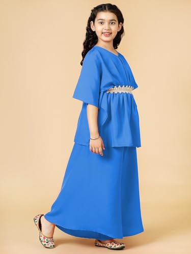 Image of A.T.U.N. (ALL THINGS UBER NICE) Girls Solid Kaftan with Flared Pant Set | Stylish Clothing Set