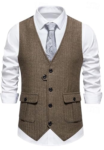 Men's Classic Herringbone Vest Single Breasted Slim Fit Casual Tweed Blended Waistcoat2