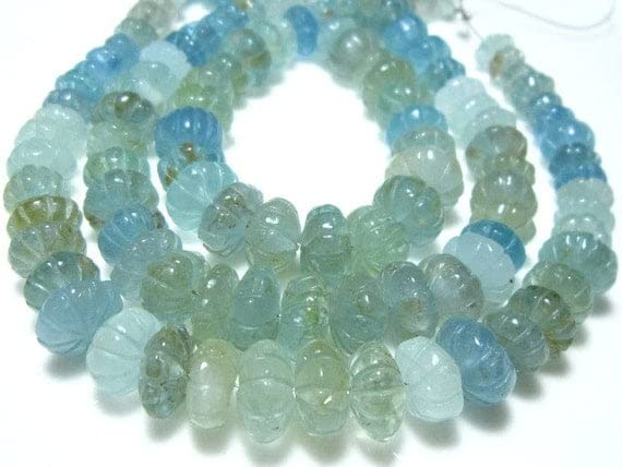 Aquamarine Carved Rondelle : offrez un fil de pierres naturelles pour créer
