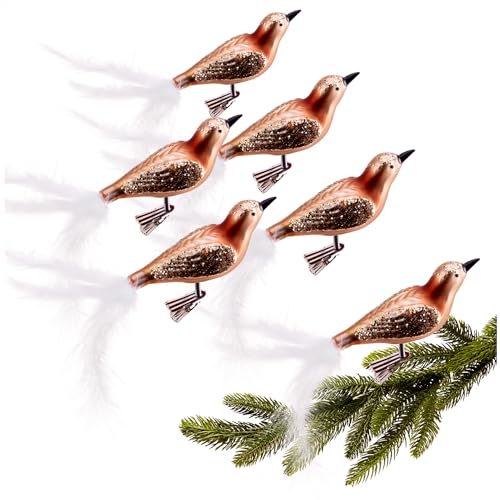 com-four® 6X Vogel auf Clip - glänzende Vögel mit Langen, weißen...