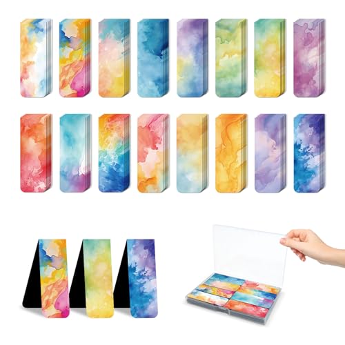 48 Pieces Magnetic Bookmarks Magnet Page Markers - Book Marks for Reading Women & Men with Storage Boxes - Cute Magnet Bookmark Clips for Reading Pleasure（Watercolor）