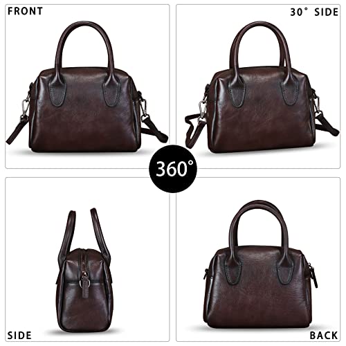 Image of Genuine Leather Handbag for Women Leather Top Handle Purse Retro Handmade Satchel Vintage Crossbody Hobo Bag
