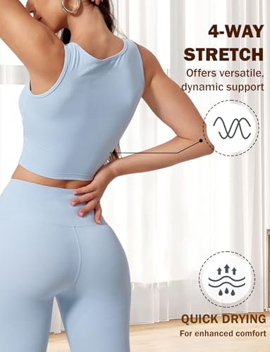 FEOYA Women’s Workout Tops Padded Sports Tank Top Strappy Yoga Crop Top Sleeveless Gym Shirt with Bra Pads2