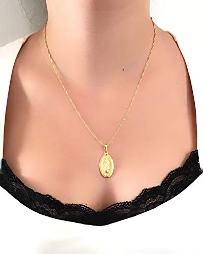 LESLIE BOULES 18K Gold Plated Guadalupe Medal Necklace 18 Inches Length Virgin Mary Jewelry3