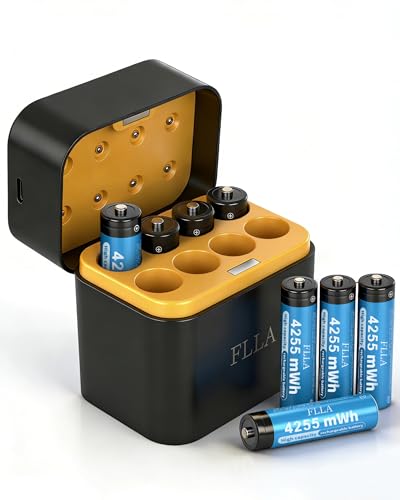 Flla 8 Slot Rechargeable AA Lithium Batteries 4255mWh 1.5V with USB-C Fast Charger & Storage Box