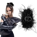 オーストリッチフェザーラージバンスクリップ 強力ホールド ノンスリップ ヘアクロー女性用 ヘッドピースアクセサリー ハロウィン 結婚式 婚約 誕生日 ステージ パフォーマンス ヘッドピース(ブラック)