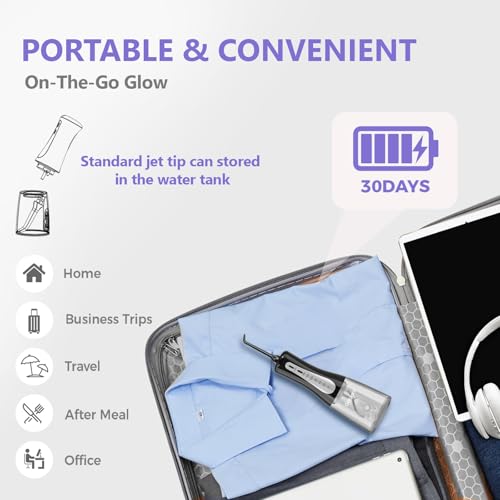 Image of 2026 New 350ML Water Flosser with Drainage & Storage Stand, Keeps Dry & Clean, 5 Modes, 360Nozzle, Cordless Rechargeable, IPX7 Waterproof, Portable for Home & Travel (Black)