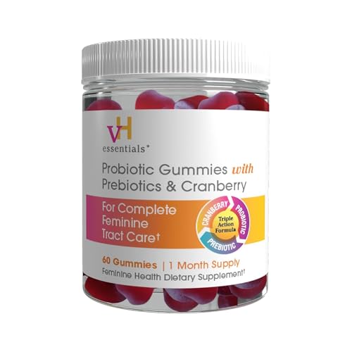 Image of vH Essentials Probiotic Gummies with Prebiotics & Cranberry, Concentrated Extract for Urinary Tract Health, Supports Vaginal Microflora Balance for a Healthy Feminine Tract, 60 Count
