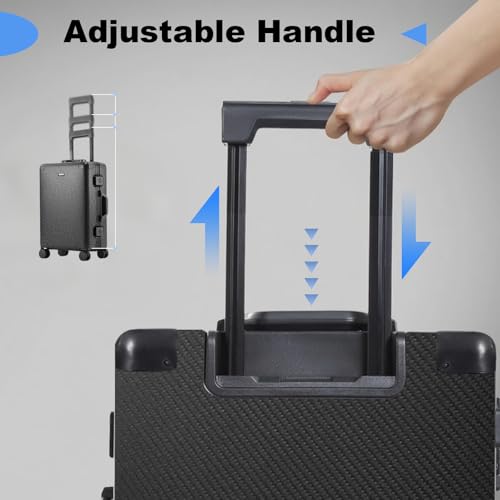 YYW All-Aluminum Carry-On Luggage, Lightweight for Business Travel, Drop-Proof Construction, Silent Wheels with Smooth Ride (Black,20 inch/35x21x56cm)3