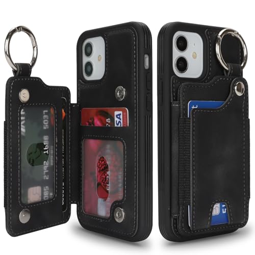 SailorTech ケース iPhone 12/12 Pro 背面ケース翻盖型 指リング機能付きカード ホルダー付き女性用, アイフォン12 手帳ケース 横置き機能 スロット付き おしゃれなケース iPhone12/12 Pro ケース 背面収納 6.1