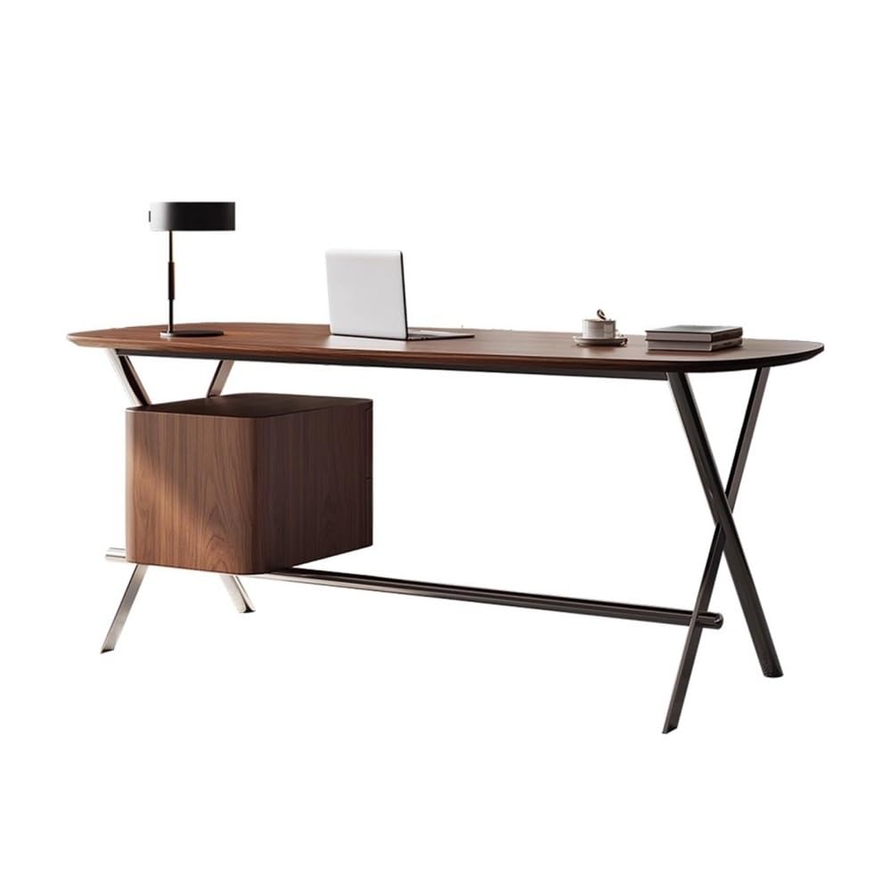 Biurko, Nowoczesne drewniane biurko na laptopa, minimalistyczny styl, stanowisko pracy w domowym biurze z miejscem do przechowywania, ciemny orzech(160cm)