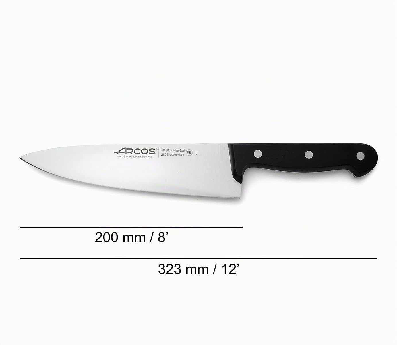 Arcos Serie Universal - Juego de Cuchillos de Cocina de 4 piezas (3 Cuchillos Cocineros + Tijeras) - Hoja de Acero Inoxidable NITRUM - Mango de Polioximetileno (POM) - Color Negro