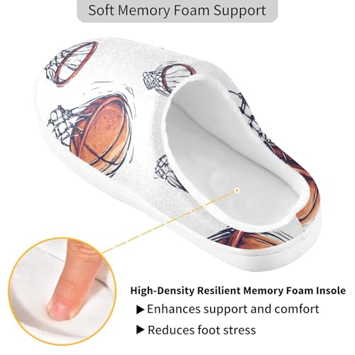 JUNZAN Basketball White Mens Cotton Slipper Non Slip Memory Foam Ladies Slippers for Hospital Birthday Presents 6-72