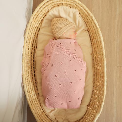 Image of mimixiong Cotton Baby Blanket Knitted Crochet Receiving Crib | Nursery Swaddling Blankets for Newborn Baby Boy Girl