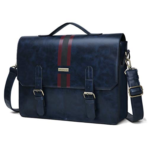 ECOSUSI Men's Briefcase PU Leather Shoulder Satchel Computer Bag with Back Pocket fits 15.6 inch Laptop, Blue