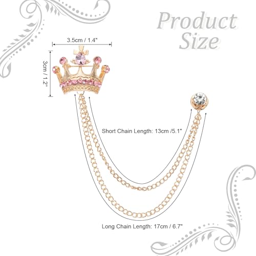 Image of PATIKIL Crown Hanging Chain Brooch Pins | Rhinestone Suit Pins Fashion Crystal Lapel Pins for Women Men