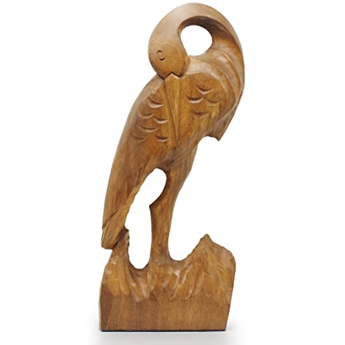 Wooden Bird Wood Stork Statue 7 In - Stork Miniature Carvings Decor Wood Sculpture Animal Figures - Decorative Woodland Birds Figurines Native American Decor Art #TOP25