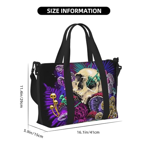 Laptop Tote Bag for Women Work - Mushrooms and Skull Gym Bag for Women Men, Personal Item Crossbody Travel Bags Carry On, Overnight Weekender Bags for Women Travel2