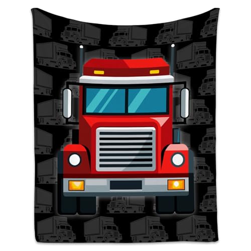 Truck Blanket, Cozy Soft Throw Gifts for Kids, Cute Black Flannel Throw Blankets for Bed Travel, 50x60 Inches