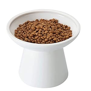 Extra Wide Elevated Cat Bowls – Ceramic Cat Food Bowl 6.2″ Raised Cat Food Bowls Elevated Shallow Cat Food Dish, Whisker Fatigue, Lead & Cadmium Free, 5″ Good Height for Cat Feeding, White