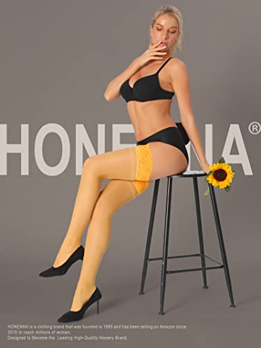Image of HONENNA Sheer Thigh High Stockings, 17+ Colors Stay Up Lace Top with Anti-Slip Silicone for Women