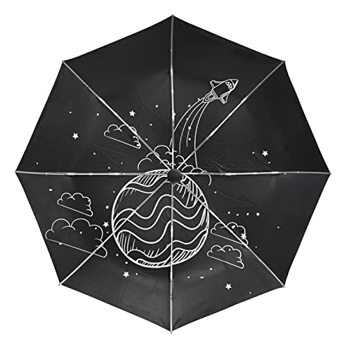 Parapluie de voyage automatique fusée d'art noir pour homme femme