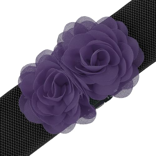 Women's Elastic Wide Waist Belt, Large Double-Flower Stretchy Corset Sweet Elegant Casual for Dress2