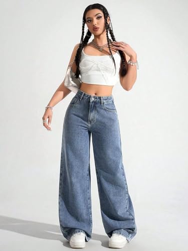 Image of KOTTY Women's Wide Leg Denim Jeans | Relaxed Fit High Waist Stylish Jeans