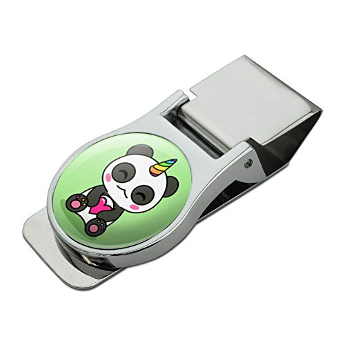 Cute Kawaii Unicorn Panda Holding Heart Satin Chrome Plated Metal Money Clip Cute Kawaii Unicorn Panda Holding Heart Satin Chrome Plated Metal Money Clip