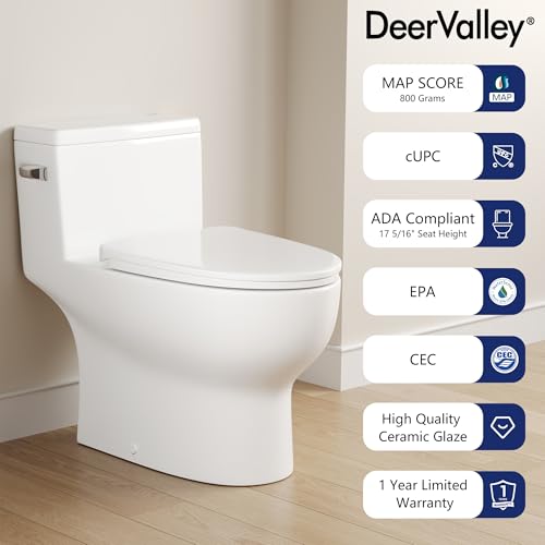 Image of DeerValley One-Piece Comfort Height Toilet Single Flush 1.28 GPF Water-Efficient Elongated Bowl with Soft-Close Seat