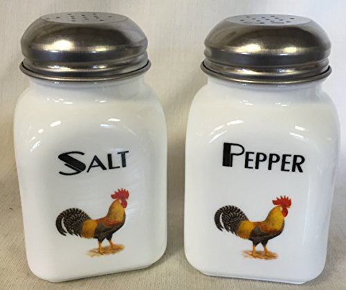 Salt & Pepper Shaker - Square Stove Top Jars - Rosso Glass Exclusive - Chickens - American Made - Mosser Glass USA (Milk w/Leghorn)