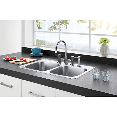 Kingston Brass Gourmetier Gktd33228 Studio Self-Rimming Double Bowl Kitchen Sink, 33-Inch L X 22-Inch W X 8-Inch H, Brushed Stainless Steel #TOP3