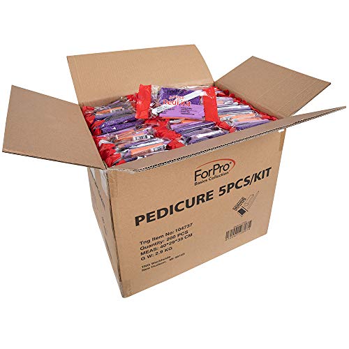 ForPro Basics 5-Piece Pedi Kit, Pumice Pad, Wood Nail File, Mini Buffer 100/180 Grit, Wood Stick, Toe Separators, 200-Count