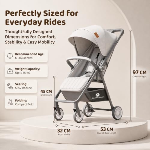 Image of StarAndDaisy Stroller for Baby, Foldable Baby Stroller with Reversible Seat, 3 Recline Positions, 5-Point Safety Harness, Adjustable Footrest, Large Canopy & Storage Basket