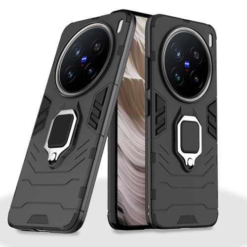 Image of Pikkme D5 Tough Armor Bumper Case | 360 Protection Case | Ring Holder Stand Back Cover for Vivo X200 Pro 5G (Black)